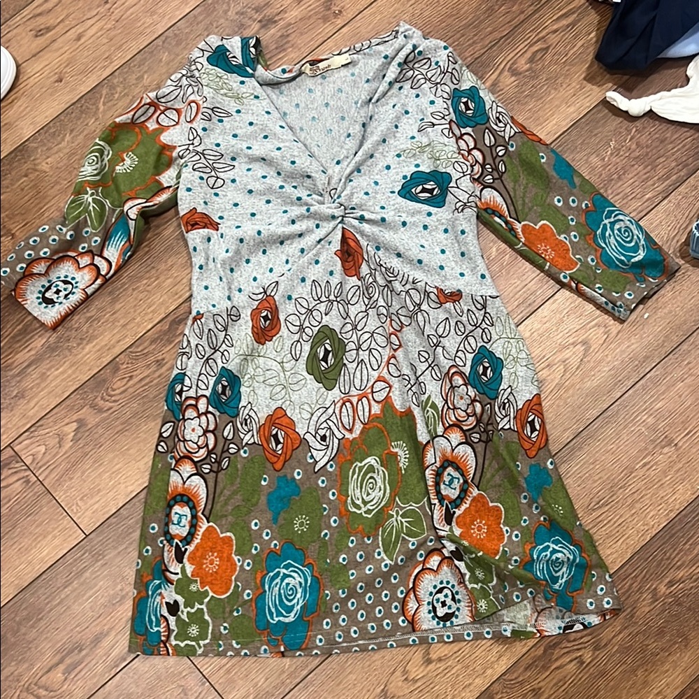 Floral Knot-Front Casual Dress